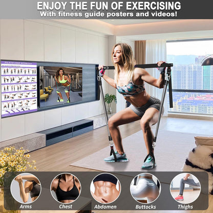 Portable Pilates Bar Kit with Resistance Bands for Men and Women - 3 Set Exercise Resistance Bands - Multifunctional Home Gym - Supports Full-Body Workouts – with Fitness Poster and Video