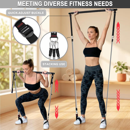 Portable Pilates Bar Kit with Resistance Bands for Men and Women - 3 Set Exercise Resistance Bands - Multifunctional Home Gym - Supports Full-Body Workouts – with Fitness Poster and Video