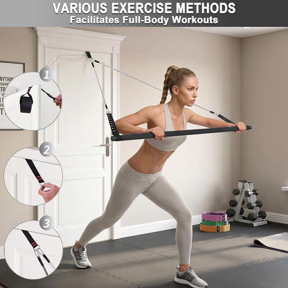 Portable Pilates Bar Kit with Resistance Bands for Men and Women - 3 Set Exercise Resistance Bands - Multifunctional Home Gym - Supports Full-Body Workouts – with Fitness Poster and Video