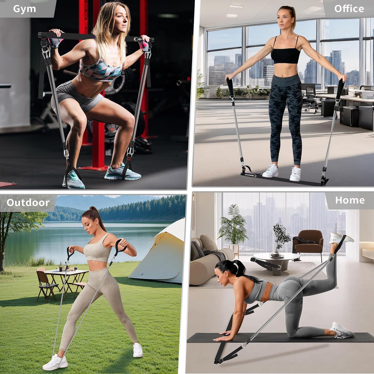 Portable Pilates Bar Kit with Resistance Bands for Men and Women - 3 Set Exercise Resistance Bands - Multifunctional Home Gym - Supports Full-Body Workouts – with Fitness Poster and Video
