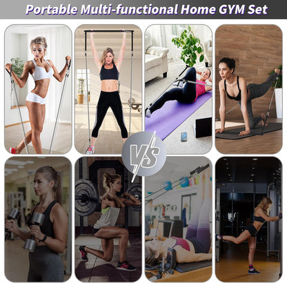 Portable Pilates Bar Kit with Resistance Bands for Men and Women - 3 Set Exercise Resistance Bands - Multifunctional Home Gym - Supports Full-Body Workouts – with Fitness Poster and Video